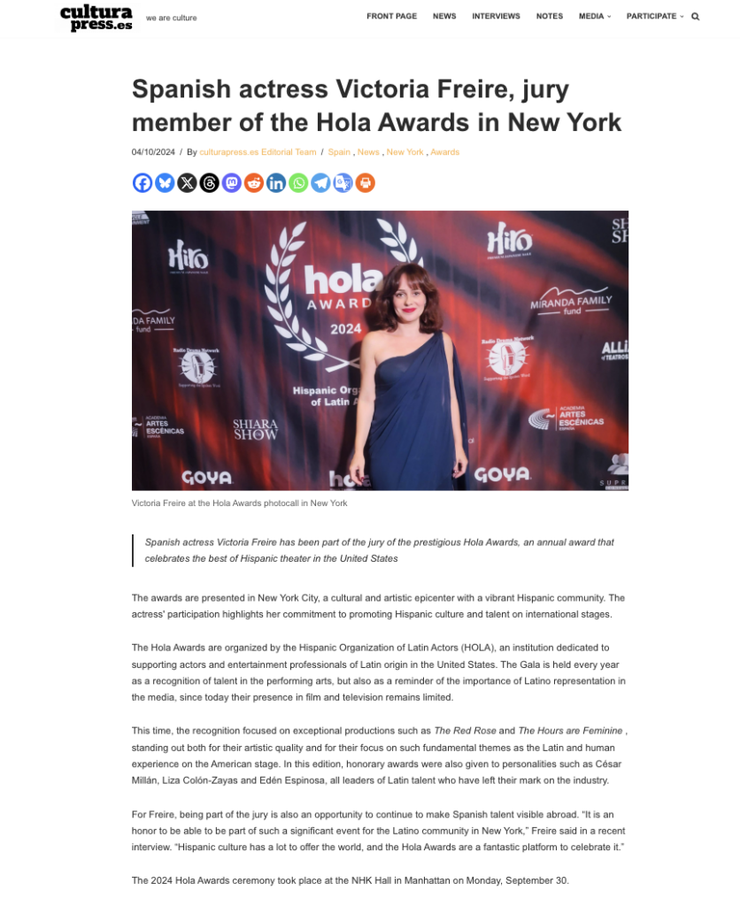 Spanish actress Victoria Freire, jury member of the Hola Awards in New York